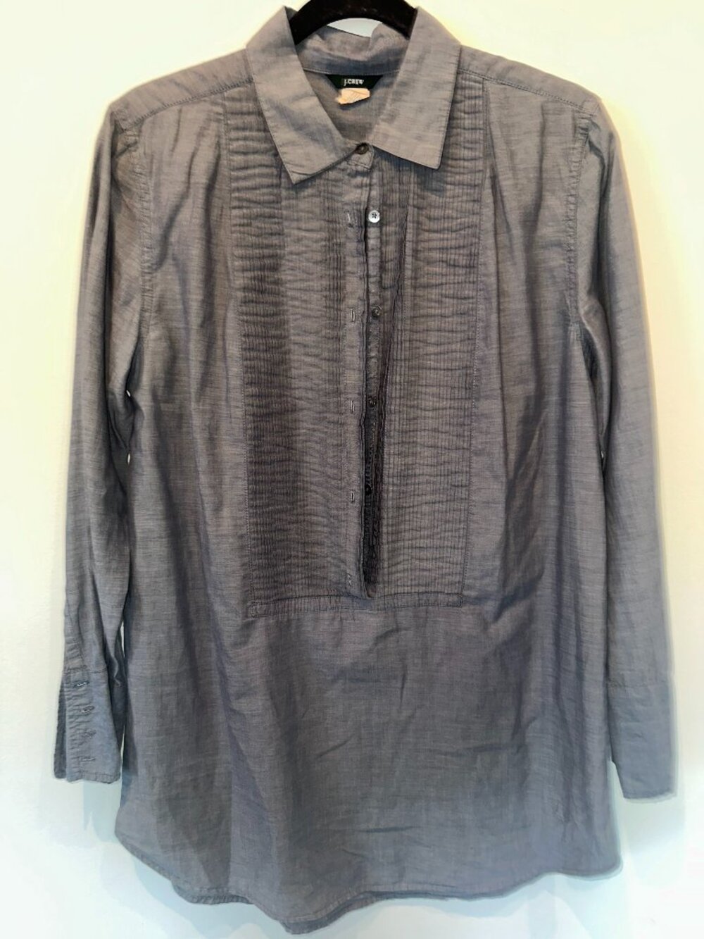 J.Crew Grey Pleated Bib Long Sleeve Button Down Shirt